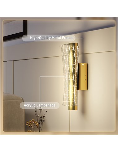HOMCOM Led Wall Lamp 2 Pack, 9W Modern Indoor Geometric Mesh Wall Light, Colour Temperature Adjustable 3000K/4000K/6500K for Bed