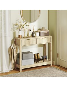 HOMCOM Modern Console Table with Fluted Panel Drawers, Narrow Hallway Table with Shelf for Entryway, Living Room, 90 x 30 x 76 c 2
