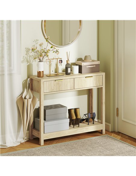 HOMCOM Modern Console Table with Fluted Panel Drawers, Narrow Hallway Table with Shelf for Entryway, Living Room, 90 x 30 x 76 c - pic 167924 | FastDaddyshop