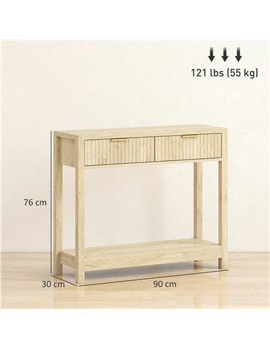 HOMCOM Modern Console Table with Fluted Panel Drawers, Narrow Hallway Table with Shelf for Entryway, Living Room, 90 x 30 x 76 c