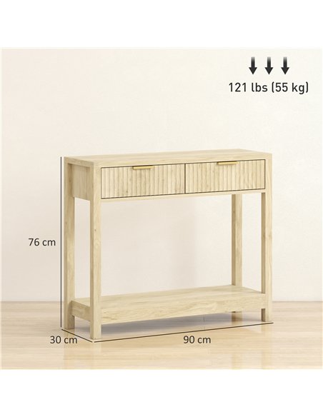 HOMCOM Modern Console Table with Fluted Panel Drawers, Narrow Hallway Table with Shelf for Entryway, Living Room, 90 x 30 x 76 c - pic 167925 | FastDaddyshop