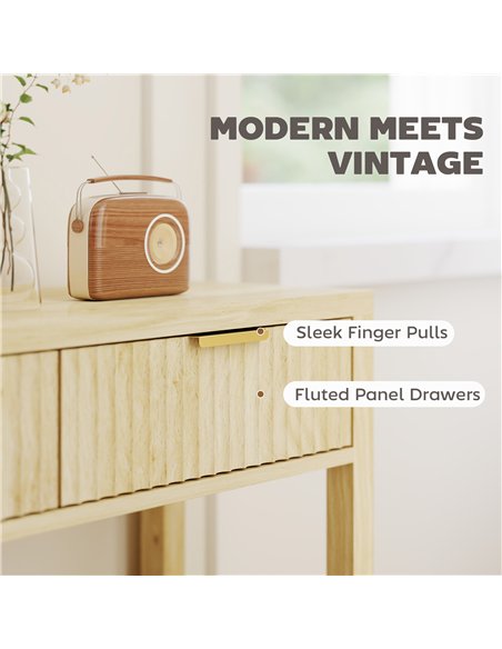 HOMCOM Modern Console Table with Fluted Panel Drawers, Narrow Hallway Table with Shelf for Entryway, Living Room, 90 x 30 x 76 c - pic 167927 | FastDaddyshop
