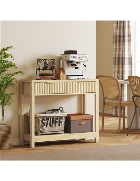 HOMCOM Modern Console Table with Fluted Panel Drawers, Narrow Hallway Table with Shelf for Entryway, Living Room, 90 x 30 x 76 c - pic 167929 | FastDaddyshop