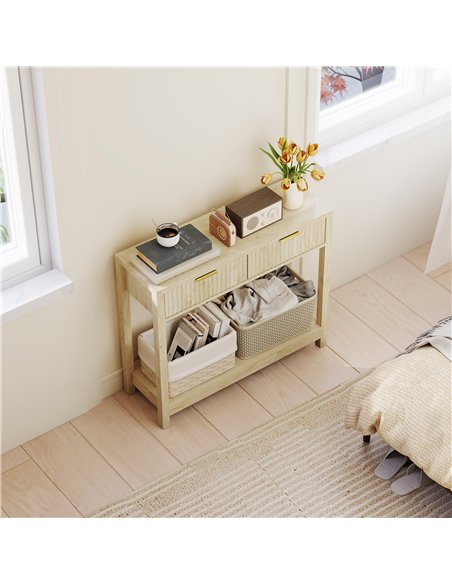 HOMCOM Modern Console Table with Fluted Panel Drawers, Narrow Hallway Table with Shelf for Entryway, Living Room, 90 x 30 x 76 c - pic 167930 | FastDaddyshop