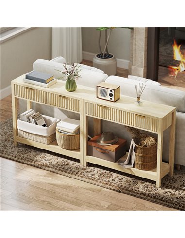HOMCOM Modern Console Table with Fluted Panel Drawers, Narrow Hallway Table with Shelf for Entryway, Living Room, 90 x 30 x 76 c