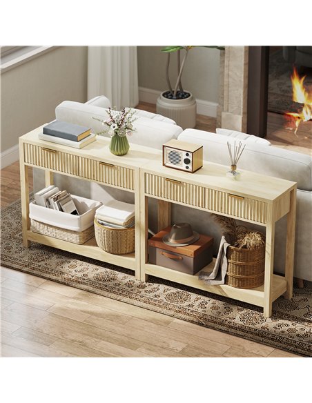 HOMCOM Modern Console Table with Fluted Panel Drawers, Narrow Hallway Table with Shelf for Entryway, Living Room, 90 x 30 x 76 c - pic 167931 | FastDaddyshop