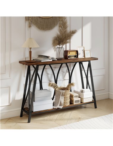 HOMCOM Narrow Console Table, Industrial 2-Tier Sofa Table with Metal Frame for Entryway, Living Room, 120x30x80cm, Rustic Brown
