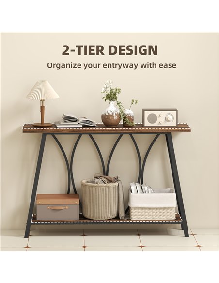 HOMCOM Narrow Console Table, Industrial 2-Tier Sofa Table with Metal Frame for Entryway, Living Room, 120x30x80cm, Rustic Brown - pic 167935 | FastDaddyshop
