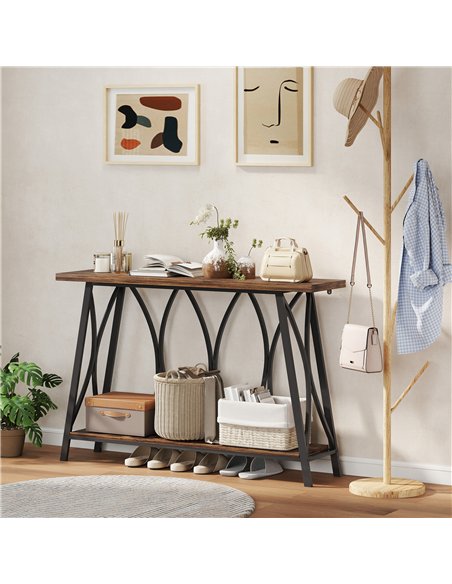 HOMCOM Narrow Console Table, Industrial 2-Tier Sofa Table with Metal Frame for Entryway, Living Room, 120x30x80cm, Rustic Brown - pic 167939 | FastDaddyshop