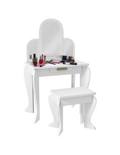 HOMCOM Kids Dressing Table Set, with Mirror and Drawer - White