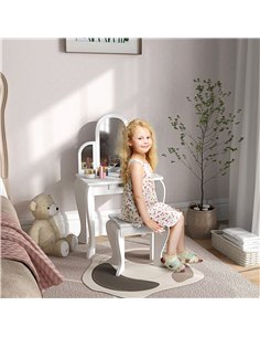 HOMCOM Kids Dressing Table Set, with Mirror and Drawer - White 2