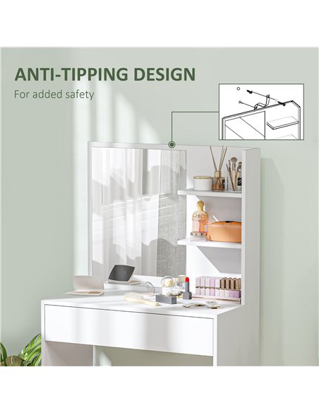 HOMCOM Dressing Table with Mirror and Storage - White - pic 167965 | FastDaddyshop
