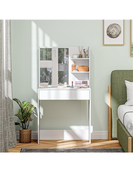 HOMCOM Dressing Table with Mirror and Storage - White - pic 167966 | FastDaddyshop
