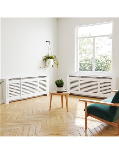 HOMCOM Set of 2 MDF Extendable Radiator Cover with Cabinet Shelving, Home Office Slatted Design, White 139-208.5L x 20.5W x 82.5