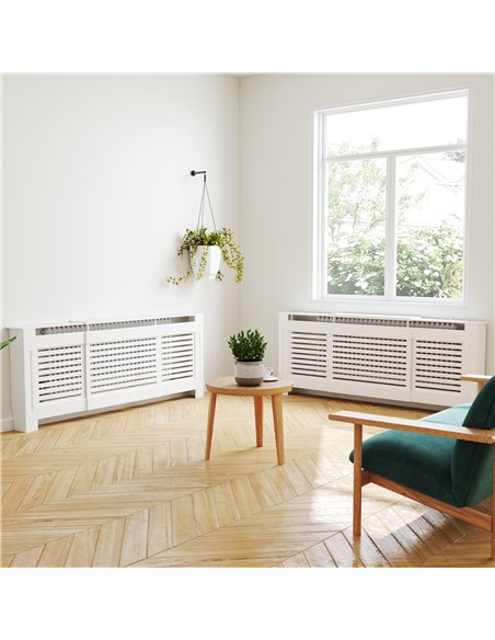 HOMCOM Set of 2 MDF Extendable Radiator Cover with Cabinet Shelving, Home Office Slatted Design, White 139-208.5L x 20.5W x 82.5 - pic 167987 | FastDaddyshop