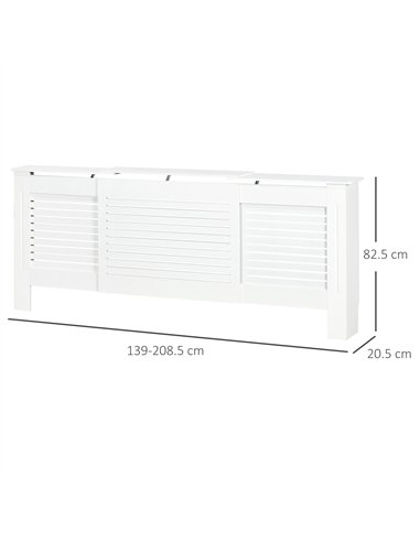 HOMCOM Set of 2 MDF Extendable Radiator Cover with Cabinet Shelving, Home Office Slatted Design, White 139-208.5L x 20.5W x 82.5
