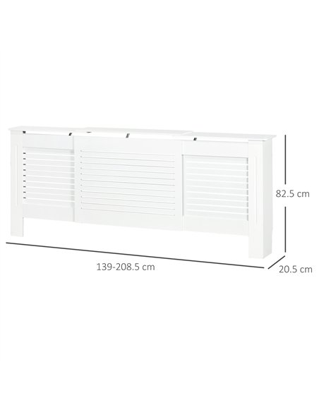 HOMCOM Set of 2 MDF Extendable Radiator Cover with Cabinet Shelving, Home Office Slatted Design, White 139-208.5L x 20.5W x 82.5 - pic 167988 | FastDaddyshop
