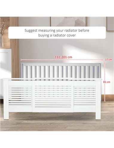 HOMCOM Set of 2 MDF Extendable Radiator Cover with Cabinet Shelving, Home Office Slatted Design, White 139-208.5L x 20.5W x 82.5