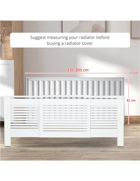 HOMCOM Set of 2 MDF Extendable Radiator Cover with Cabinet Shelving, Home Office Slatted Design, White 139-208.5L x 20.5W x 82.5 - pic 167992 | FastDaddyshop