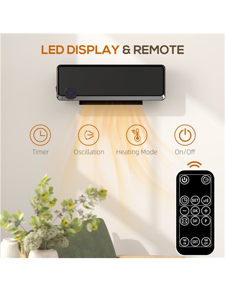 HOMCOM Wall Downflow Heater 2 Heat and Fan 1000W/2000W, Electric Space Heater with Timer Remote Oscillating, for Bedroom Home Of - pic 167999 | FastDaddyshop