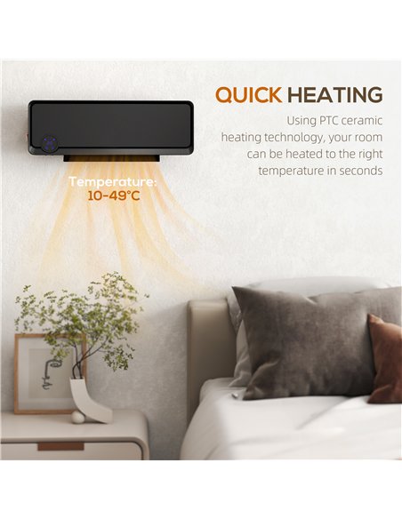 HOMCOM Wall Downflow Heater 2 Heat and Fan 1000W/2000W, Electric Space Heater with Timer Remote Oscillating, for Bedroom Home Of - pic 168000 | FastDaddyshop