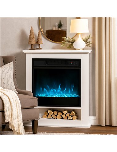 HOMCOM 1800W Adjustable Faux Flame Electric Fireplace - White