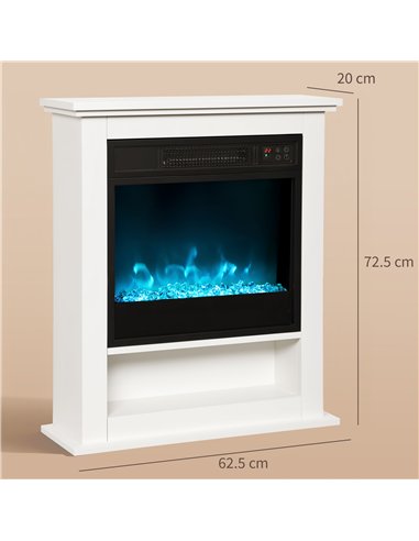 HOMCOM 1800W Adjustable Faux Flame Electric Fireplace - White
