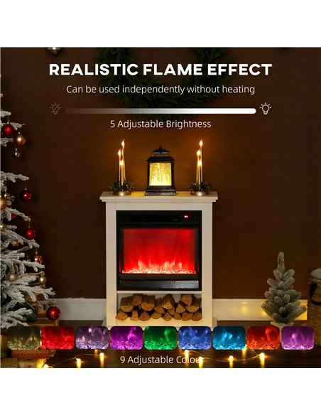 HOMCOM 1800W Adjustable Faux Flame Electric Fireplace - White - pic 168007 | FastDaddyshop