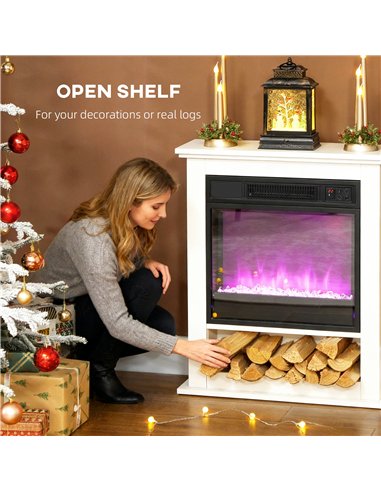 HOMCOM 1800W Adjustable Faux Flame Electric Fireplace - White