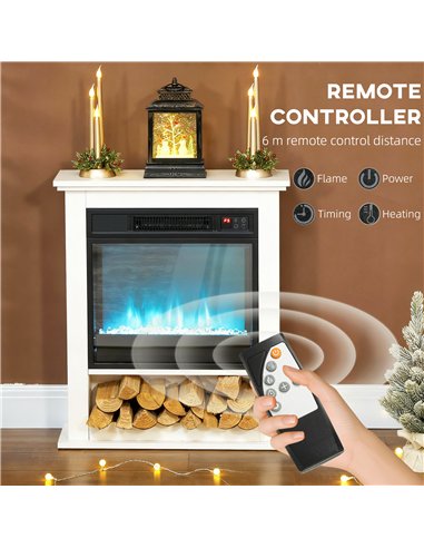 HOMCOM 1800W Adjustable Faux Flame Electric Fireplace - White