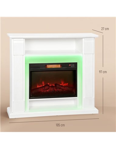 HOMCOM 6142 BTU Fireplace and LED Mantel, 17-27°C - White