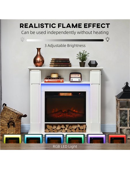 HOMCOM 6142 BTU Fireplace and LED Mantel, 17-27°C - White - pic 168016 | FastDaddyshop