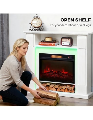 HOMCOM 6142 BTU Fireplace and LED Mantel, 17-27°C - White