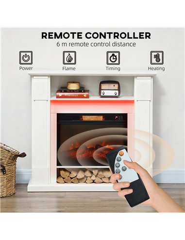 HOMCOM 6142 BTU Fireplace and LED Mantel, 17-27°C - White