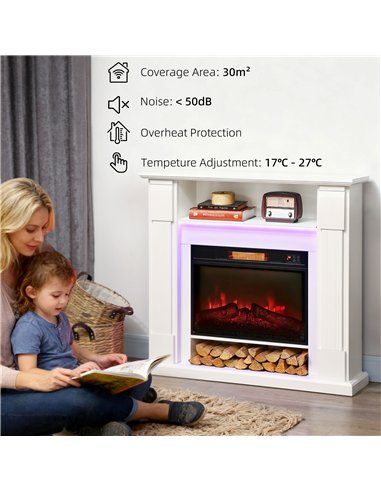 HOMCOM 6142 BTU Fireplace and LED Mantel, 17-27°C - White