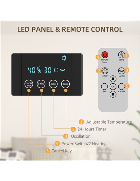 HOMCOM 2000W Wall Mounted Heater, 18-45°C Temperature, Grey - pic 168026 | FastDaddyshop