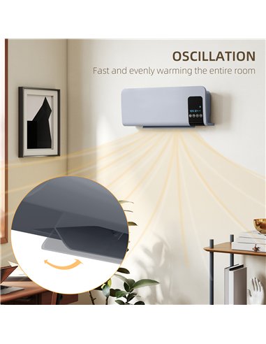 HOMCOM 2000W Wall Mounted Heater, 18-45°C Temperature, Grey