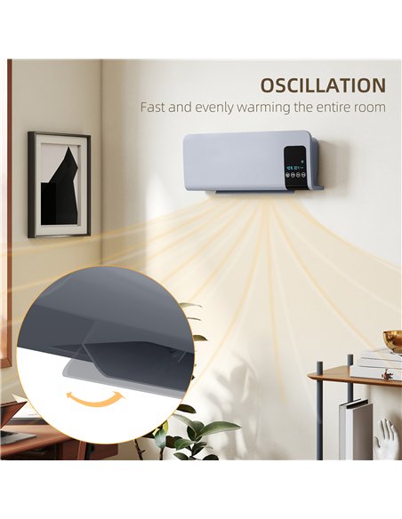 HOMCOM 2000W Wall Mounted Heater, 18-45°C Temperature, Grey - pic 168028 | FastDaddyshop