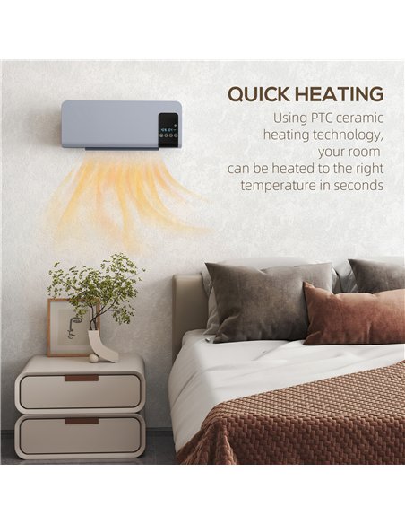 HOMCOM 2000W Wall Mounted Heater, 18-45°C Temperature, Grey - pic 168030 | FastDaddyshop