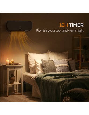HOMCOM 2000W Wall Mounted Ceramic Space Heater, 10-49°C Temperature, Black