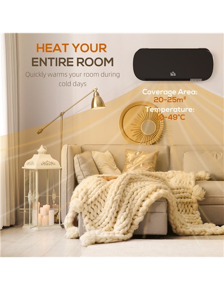 HOMCOM 2000W Wall Mounted Ceramic Space Heater, 10-49°C Temperature, Black - pic 168036 | FastDaddyshop
