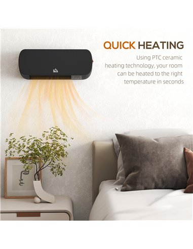 HOMCOM 2000W Wall Mounted Ceramic Space Heater, 10-49°C Temperature, Black