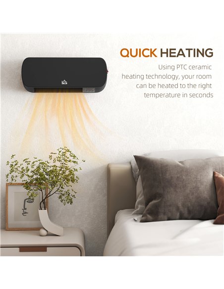 HOMCOM 2000W Wall Mounted Ceramic Space Heater, 10-49°C Temperature, Black - pic 168037 | FastDaddyshop