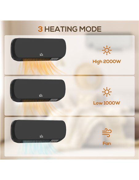 HOMCOM 2000W Wall Mounted Ceramic Space Heater, 10-49°C Temperature, Black - pic 168038 | FastDaddyshop