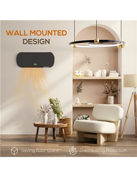 HOMCOM 2000W Wall Mounted Ceramic Space Heater, 10-49°C Temperature, Black - pic 168039 | FastDaddyshop