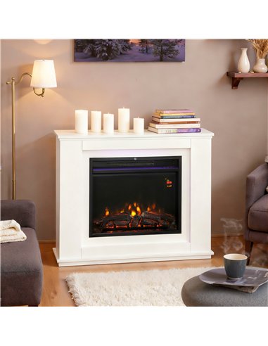HOMCOM Electric Fireplace with Surround, 32" 2000W Inset Electric Fire and Mantel Reach up to 30 m² with 12 Colours Realistic Fl