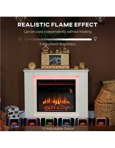HOMCOM Electric Fireplace with Surround, 32" 2000W Inset Electric Fire and Mantel Reach up to 30 m² with 12 Colours Realistic Fl