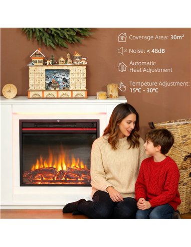 HOMCOM Electric Fireplace with Surround, 32" 2000W Inset Electric Fire and Mantel Reach up to 30 m² with 12 Colours Realistic Fl