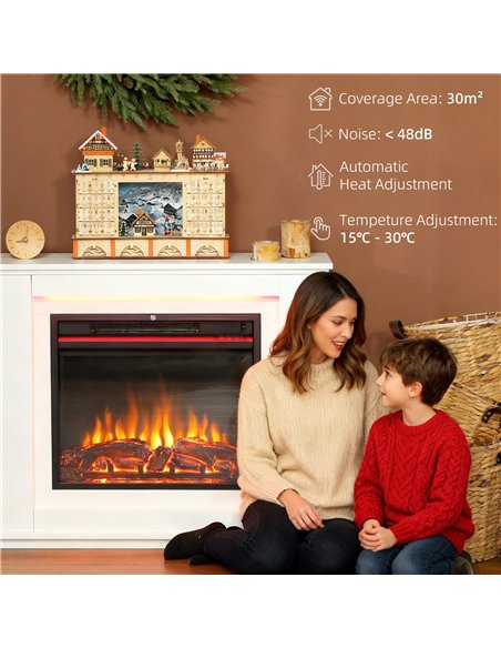 HOMCOM Electric Fireplace with Surround, 32" 2000W Inset Electric Fire and Mantel Reach up to 30 m² with 12 Colours Realistic Fl - pic 168044 | FastDaddyshop