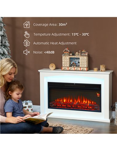HOMCOM 2000W 5118 BTU Faux Flame Fireplace - White